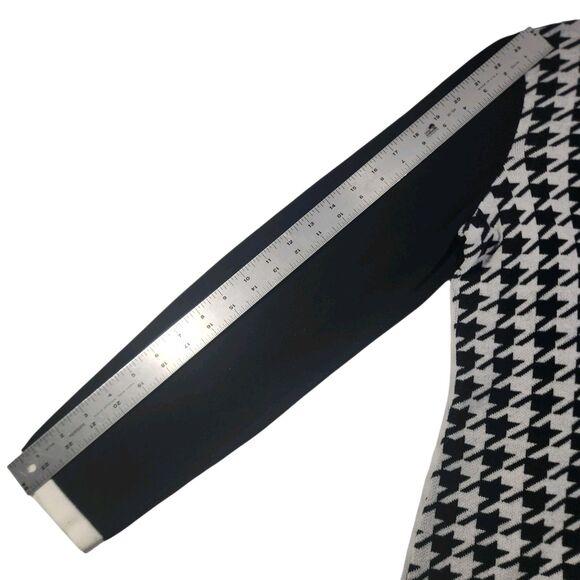 Talbots Full Zip Sweater Jacket Medium Black Houndstooth Academia Holiday Preppy - Picture 8 of 9